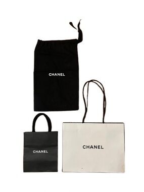 CHANEL Black & White Branded Tote, Small Bag & Drawstring Dust Bag Set